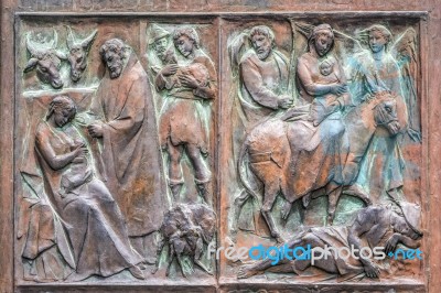 Door Panel Sienna Cathedral Stock Photo