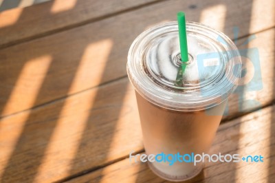 Double Wall Glass Of Iced Coffee Latte Stock Photo
