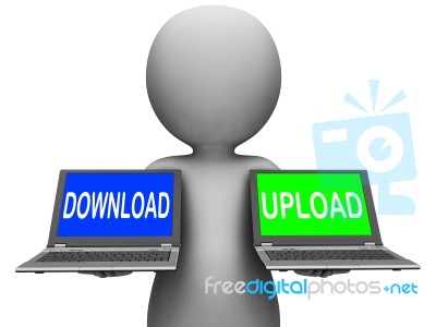 Download Upload Laptops Show Downloading Uploading Online Data Stock Image