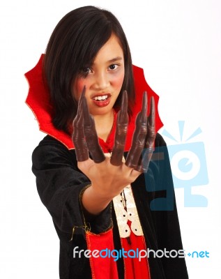 Dracula Girl With Long Fingers Stock Photo