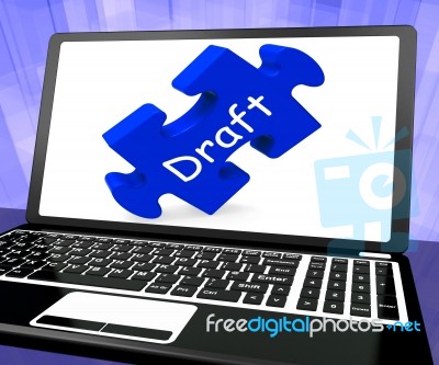 Draft Laptop Shows Online Outline Document Or Letter Email Stock Image