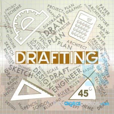 Drafting Words Represents Blueprint Plan And Design Stock Image