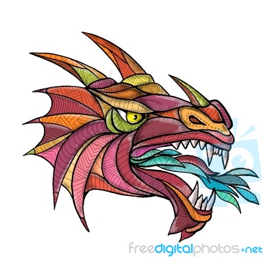 Dragon Breathing Fire Mandala Stock Image