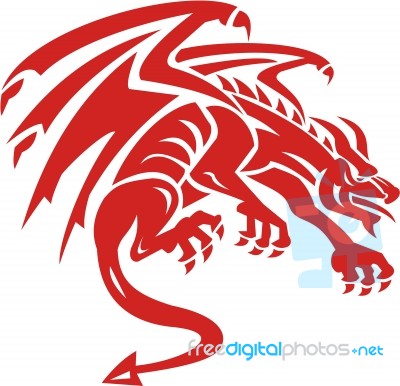 Dragon Gargoyle Crouching Silhouette Retro Stock Image