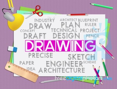 Drawing Words Shows Creative Designer Who Draws Stock Image