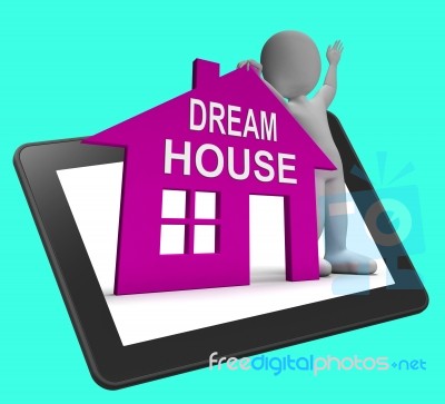 Dream House Home Tablet Shows Finding Or Designing Perfect Prope… Stock Image