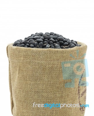 Dried Black Beans In Sacks Fodder Stock Photo