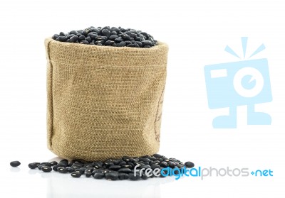 Dried Black Beans In Sacks Fodder Stock Photo