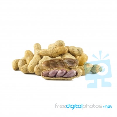 Dried Peanuts On White Background Stock Photo