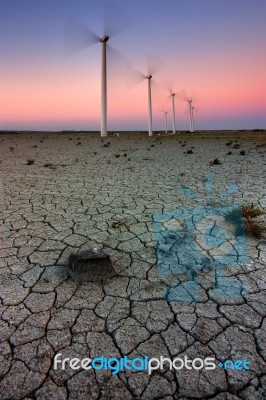 Dry Land With wind Turbine Stock Photo