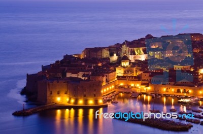 Dubrovnik In Night Croatia Stock Photo