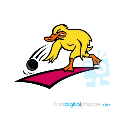 Duck Bowler Bowling Ball Mascot Cartoon Stock Image