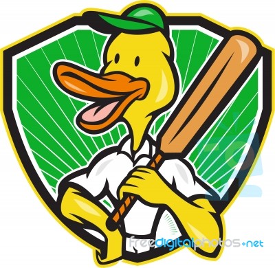 Duck Cricket Player Batsman Cartoon Stock Image