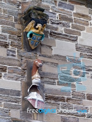 Durham, County Durham/uk - January 19 : Gargoyles At The Castle Stock Photo