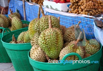 Durian At Street Market Stock Photo