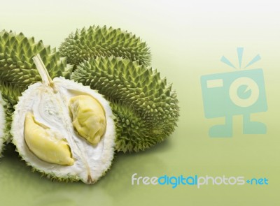 Durian On Green Solid Background Stock Photo
