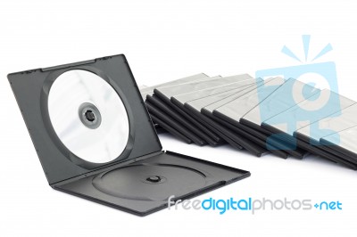 Dvd Box With Disc On White Background Stock Photo