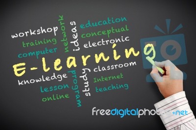 E-learning Concept On Blackboard Stock Photo