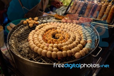 E-saan Sausage, The Native Food Sold On Warorot Market, Chiang Stock Photo E-saan Sausage, The Native Food Sold On Warorot Market, Chiang Stock Photo