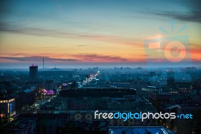 Early Morning View Over The Skyline In Warsaw Stock Photo