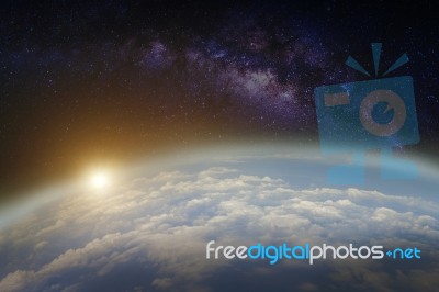 Earth And Galaxy Stock Photo