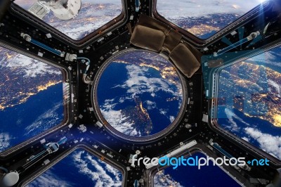 Earth And Spacecraft. Elements Of This Image Furnished By Nasa Stock Photo