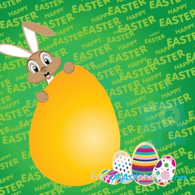 Easter Bunny With Big Egg On A Green Background. Happy Easter Day For Colorful Egg Stock Image Easter Bunny With Big Egg On A Green Background. Happy Easter Day For Colorful Egg Stock Image
