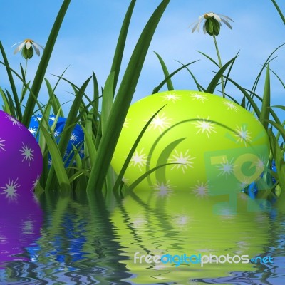 Easter Eggs Means Green Grass And Environment Stock Image