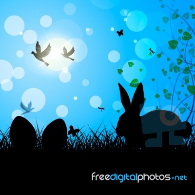 Easter Eggs Means Text Space And Bunny Stock Image
