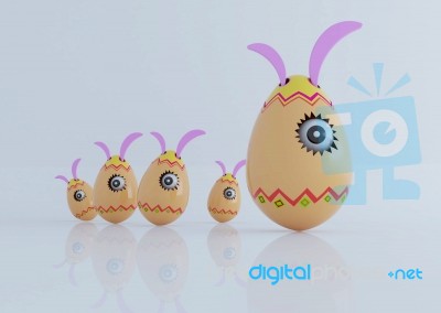 Easter Eggs With Faces Stock Image