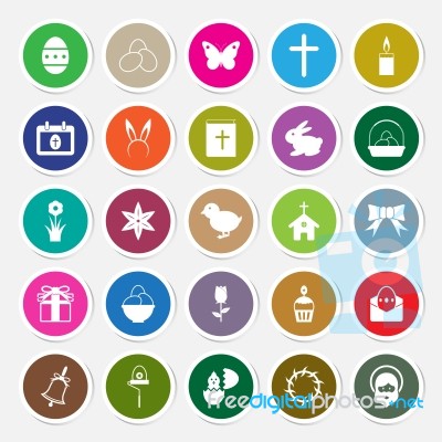 Easter Icons Set Circle Sticker  Illustration Stock Image