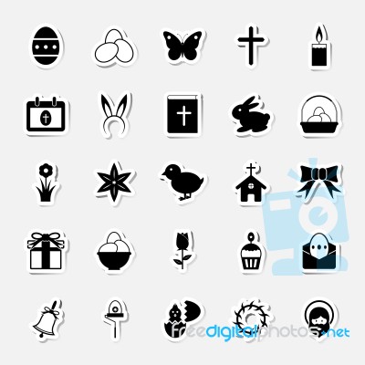 Easter Icons Set Shape Sticker  Illustration Stock Image