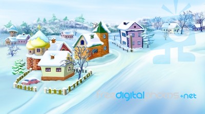 Eastern  Europe Traditional Village In Winter Stock Image