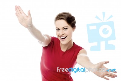 Ecstatic Woman With Open Arms Stock Photo