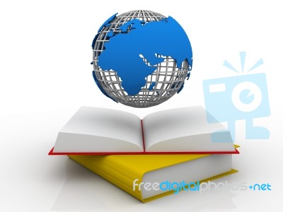 Education Concept. Globe On Opened Book Isolated On A White Back… Stock Image