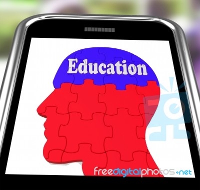 Education On Brain On Smartphone Showing Human Wisdom Stock Image