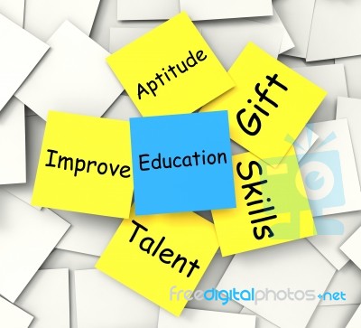 Education Post-it Note Shows Talent Skills And Improving Stock Image