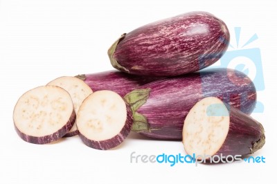 Eggplants Isolated On A White Background Stock Photo