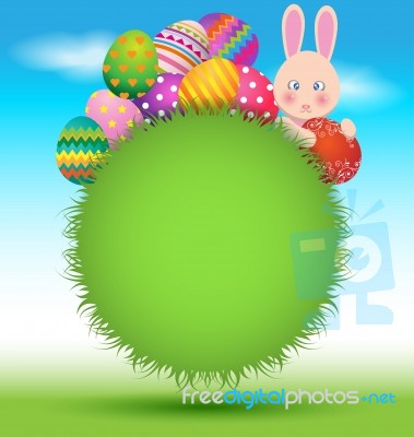 Eggs And Bunny On Green Grass For Easter Day Stock Image