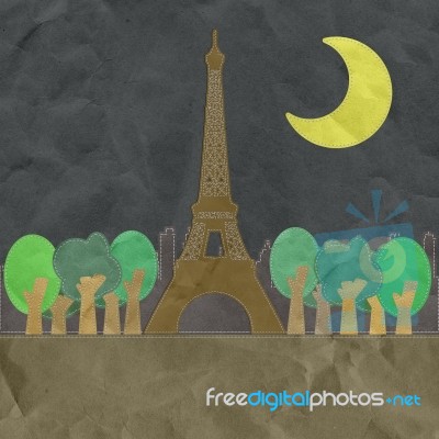 Eiffel Tower, Paris. France In Stitch Style On Paper Texture Bac… Stock Image