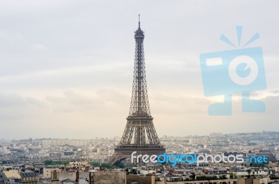 Eiffel Tower With Paris Skyline At Sunset Stock Photo