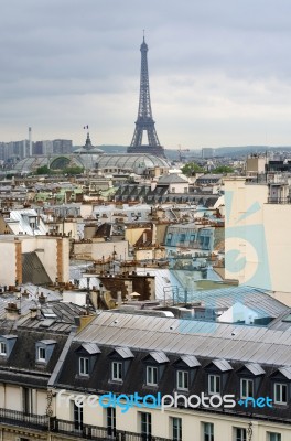 Eiffel Tower With Roofs Of Paris Stock Photo