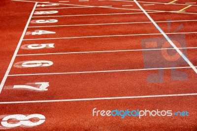 Eight Runner Tracks In A Sport Stadium Stock Photo