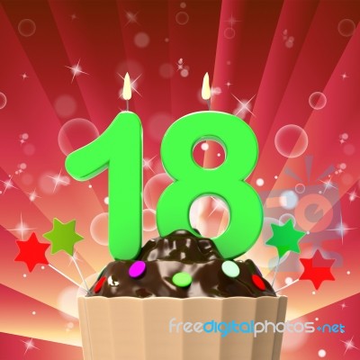 Eighteen Candle On Cupcake Means Eighteenth Birthday Cake Or Cel… Stock Image
