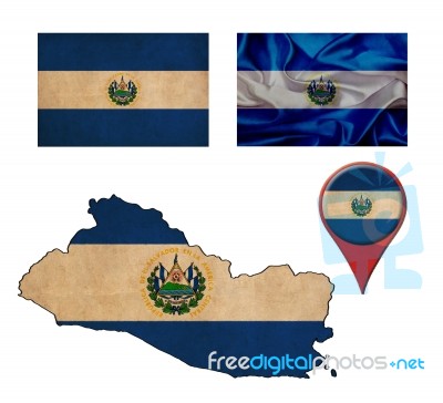 El Salvador Flag, Map And Map Pointers Stock Image