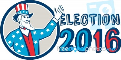 Election 2016 Uncle Sam Hand Up Circle Retro Stock Image