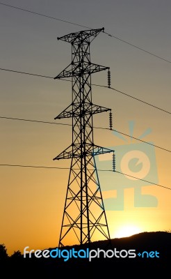 Electric Line And Sunset Stock Photo Electric Line And Sunset Stock Photo