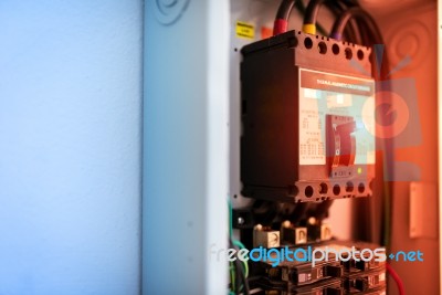 Electric Outdoor Fuse Box In Soft Light Stock Photo
