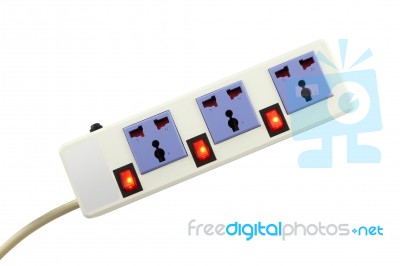 Electric Outlet For Extend Cable On White Background Stock Photo