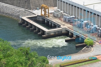 Electricity Generator Front Of Sri Nakharin Dam Stock Photo